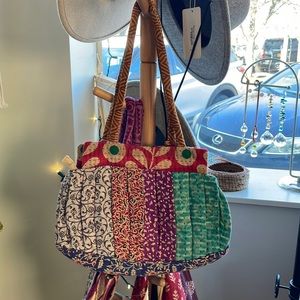 Boho Festival Handbag Kantha Stitch Sari Bag